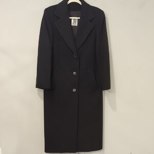 Vintage‎ JNY Long Pea Coat Wool Black 3 Button size Medium